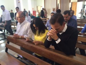 Joao Doria with wife and Governor Alckmin at Santo Antonio Catholic Church after voting