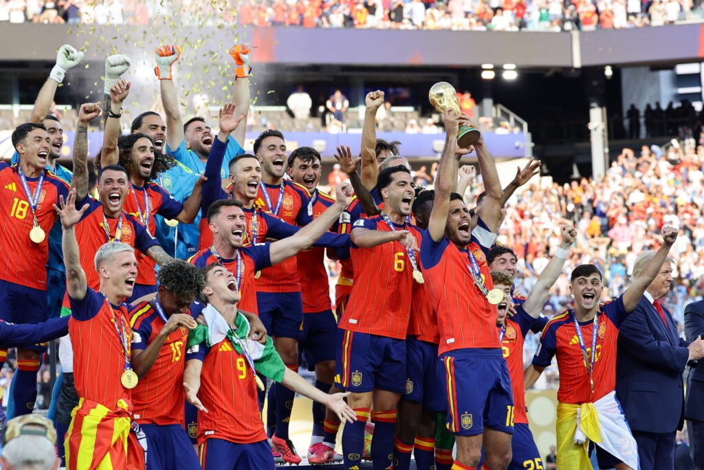 Spain Champion of FIFA World Cup 2026. July 19, 2026, New Jersey, USA: Spanish players celebrate their victory as they defeat Argentina 1-0 to win the FIFA World Cup 2026 final at New York /New Jersey stadium in New Jersey. Credit: Niyi Fote/Thenews2