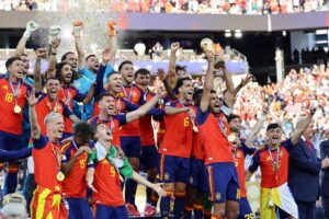 Spain Champion of FIFA World Cup 2026. July 19, 2026, New Jersey, USA: Spanish players celebrate their victory as they defeat Argentina 1-0 to win the FIFA World Cup 2026 final at New York /New Jersey stadium in New Jersey. Credit: Niyi Fote/Thenews2