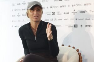 Paula Badosa Gibert participa de coletiva no SP Open em São Paulo